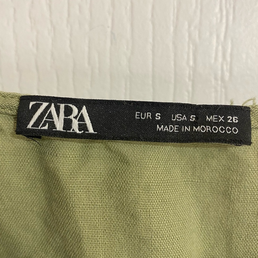 Zara Linen Blend Front Knot Slit Midi Lightweight Coastal Green Dress Size Small - Picture 11 of 12